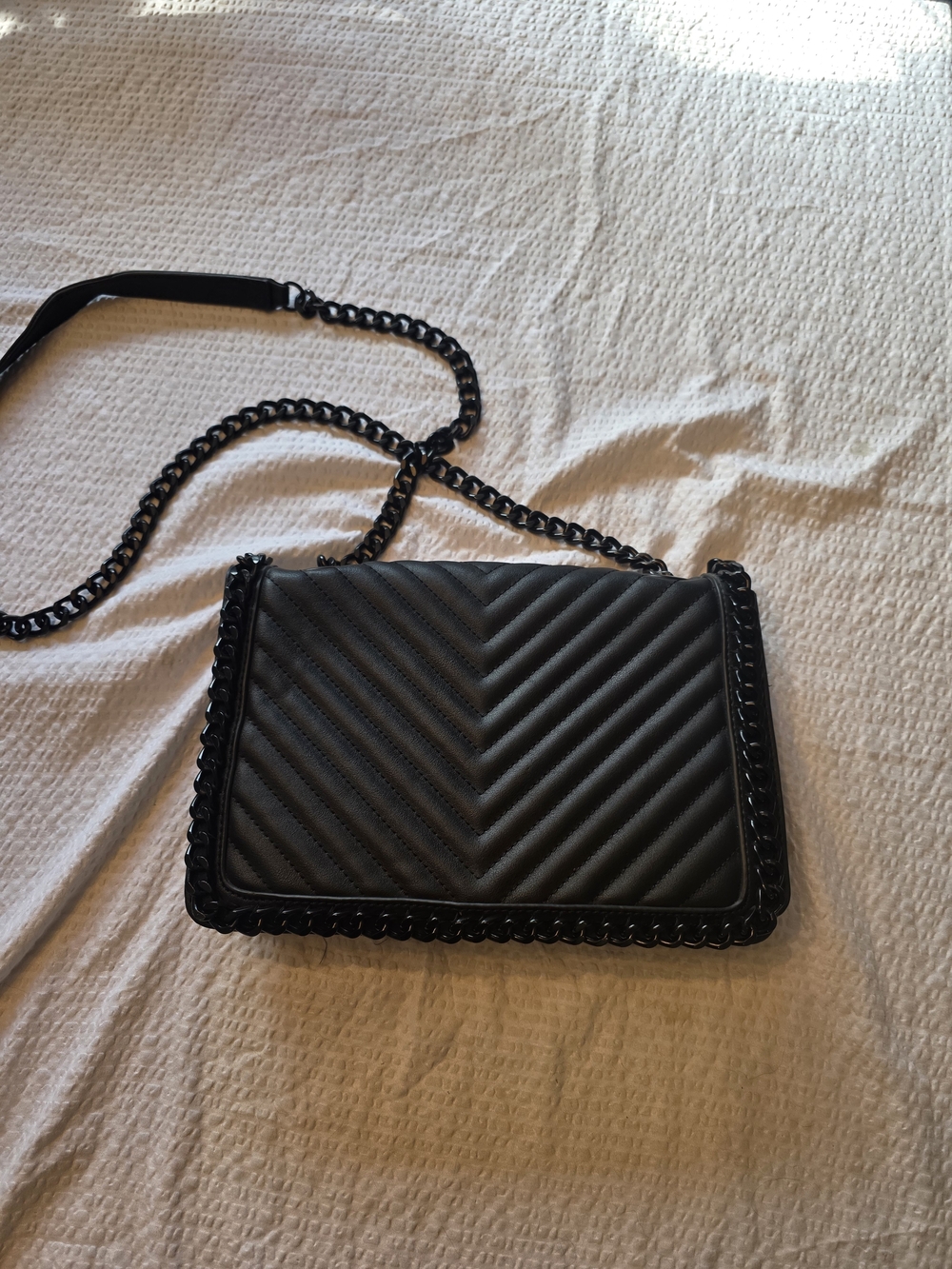Aldo Black Quilted Chain-Trim Crossbody Bag